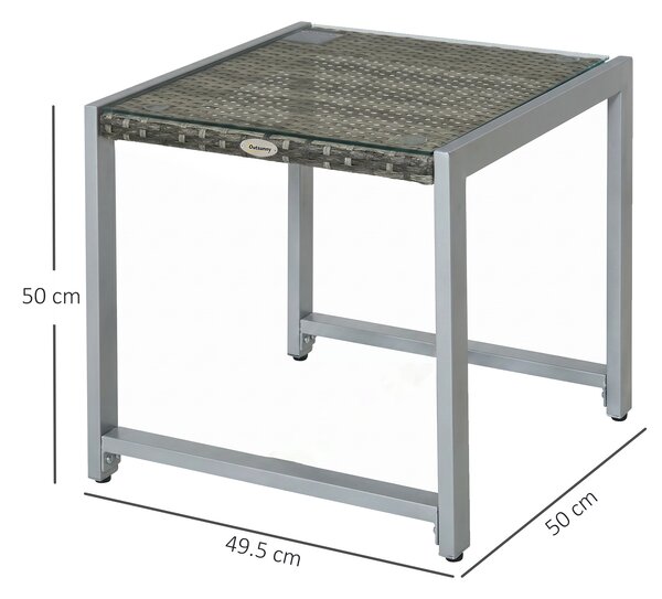 Outsunny Tavolino da Esterno con Struttura in Alluminio e PE Rattan e Piano in Vetro Grigio 50x50x50cm|Aosom