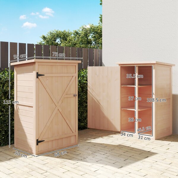 Outsunny Casetta da Giardino in Legno di Abete Impermeabile, Capanno Attrezzi da Esterno 75x56x115cm|Aosom
