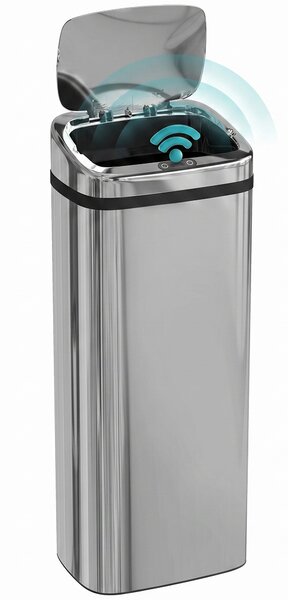 HomCom Cestino dei Rifiuti Rettangolare in Acciaio Inox con Sensore a Infrarossi, 50L|Aosom
