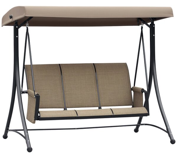 Outsunny Dondolo 3 Posti da Giardino o Terrazzo con Tettuccio Regolabile e Tasche Portaoggetti Marrone 196x128x172cm|Aosom