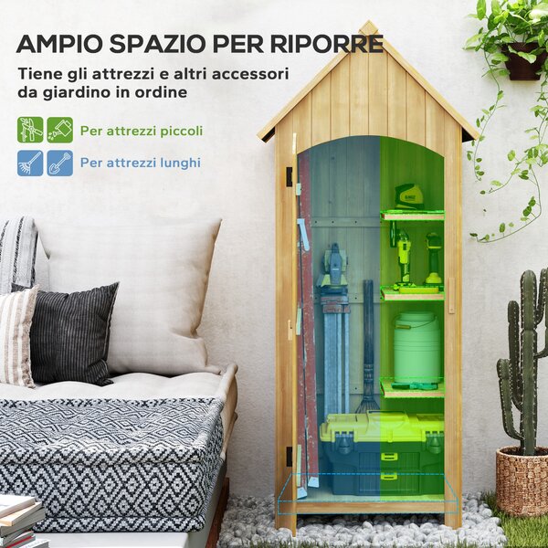 Outsunny Casetta da Giardino con Tetto Inclinato in Asfalto e 3 Mensole, Capanno per Attrezzi in Legno, 77.5x54.2x179.5 cm | Aosom Italy