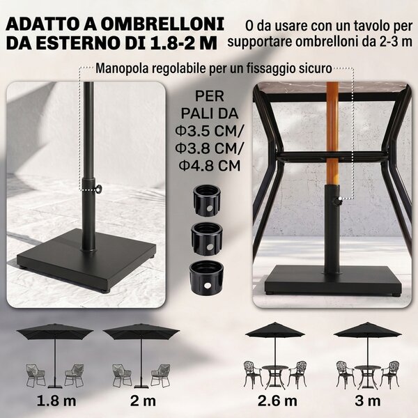 Outsunny Base per Ombrellone Quadrata Peso 18kg per Pali da Φ3/3.5/3.8, 45x45x39cm, Nero|Aosom