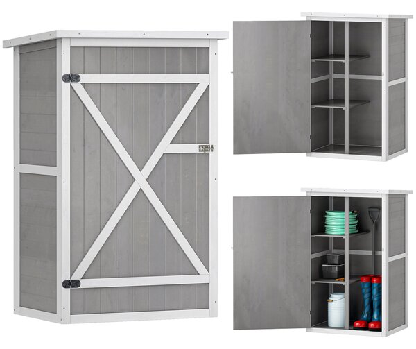 Outsunny Casetta da Giardino in Legno con Tetto Impermeabile, Armadio Porta Attrezzi da Esterno con 2 Mensole, 75x56x115cm, Grigio | Aosom Italy