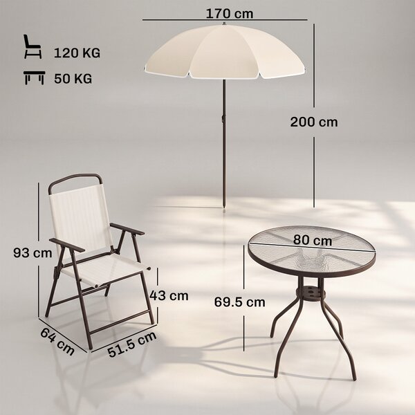 Outsunny Set 6 Mobili da Giardino con Tavolo, Sedia pieghevole e Ombrellone, in Tubi d'Acciaio, Crema | Aosom Italy