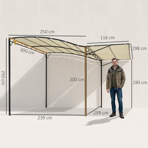 Outsunny Gazebo Pergola da Giardino in Acciaio con Copertura, Tettoia Apribile, Tessuto Beige 300x250cm | Aosom Italy|Aosom