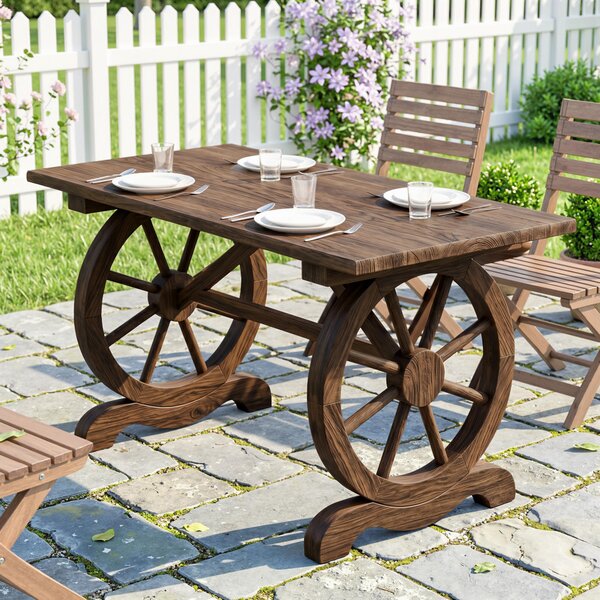 Outsunny Tavolo da Giardino Stile Country con Gambe a Ruota, in Legno di Abete Resistente alle Intemperie 113x60x65cm|Aosom