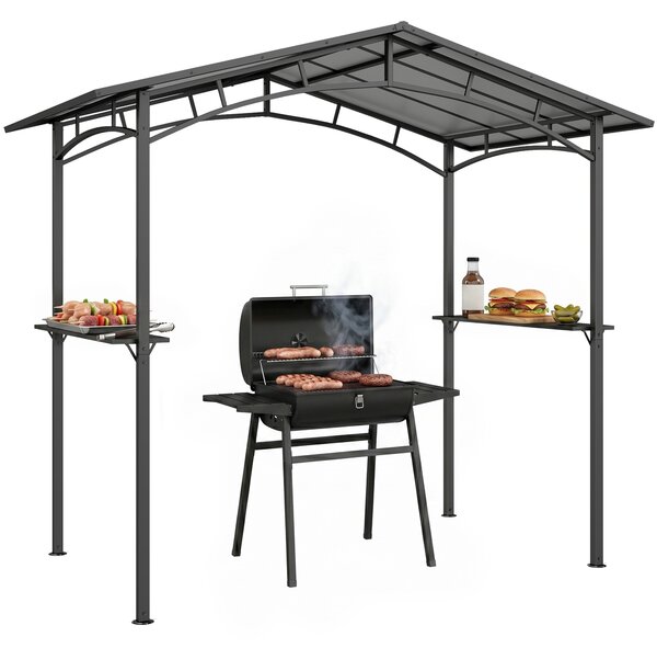 Outsunny Gazebo da Giardino per Barbecue BBQ con Tetto in PC e Mensole Laterali, Struttura in Alluminio e Metallo, 246x149x230cm, Nero|Aosom