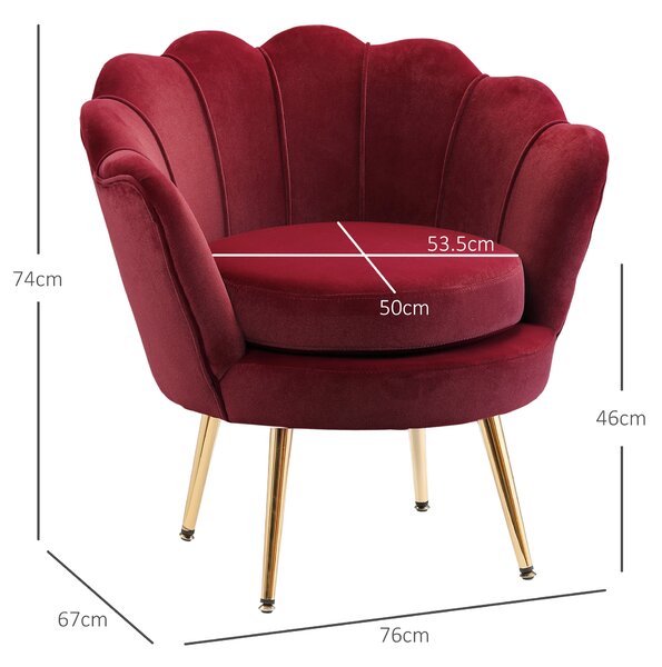 HOMCOM Poltrona Vintage di Design in Velluto Rosso Scuro, Poltroncina da Camera con Schienale Alto 76x67x74 cm | Aosom Italy