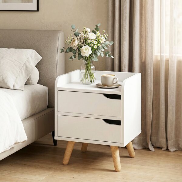 HOMCOM Comodino con 2 cassetti gambe mobiletto cucina in pino mobile per camera da letto soggiorno bianco 33 x 28 x 42cm| Aosom Italy
