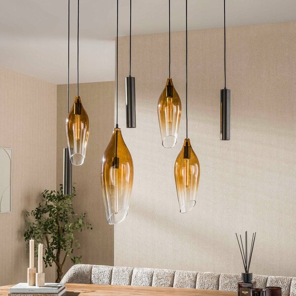 ZIJLSTRA Lampada a sospensione in vetro Cocoon, dimmerabile, Crema / Ambra, Soggiorno / Sala da pranzo, Vetro, Scandinavo, Lampada a sospensione