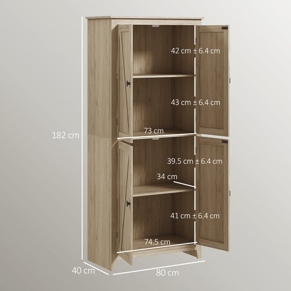 HOMCOM Mobile Cucina a 4 Ante con Mensole Regolabili e Base Rialzata in Legno 80x40x182cm|Aosom