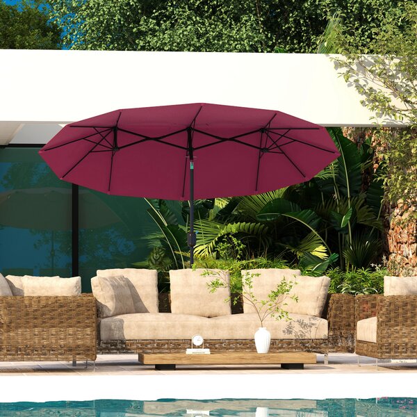 Outsunny Ombrellone da Giardino Doppio Inclinabile con Apertura a Manovella, Copertura con Prese d'Aria e 12 Stecche, 285x147x227cm, Rosso|Aosom