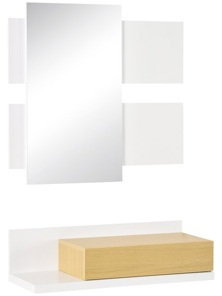 HOMCOM Set Mobili da Ingresso con Specchio 40x70cm e Cassetto in Legno con Fissaggio a Muro
