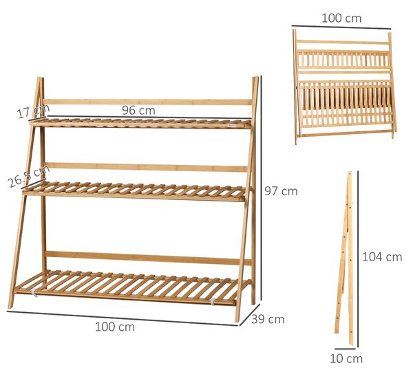 Outsunny Fioriera da Esterno a 3 Livelli in Bambù con Design Rialzato e Pieghevole, 98x37x96.5 cm, color Legno|Aosom
