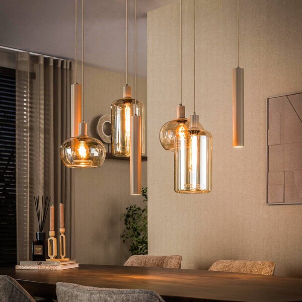 ZIJLSTRA Lampada a sospensione in vetro Serene, dimmerabile, Crema / Ambra, Soggiorno / Sala da pranzo, Vetro, Scandinavo, Lampada a sospensione