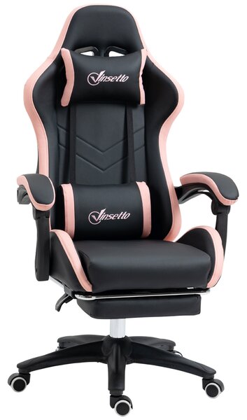 Vinsetto Sedia ergonomica da Gaming ad Altezza Regolabile con Poggiatesta e Poggiapiedi retrattile,reclinazione a 135° e leva a gas, Rosa e Nero| Aosom Italy