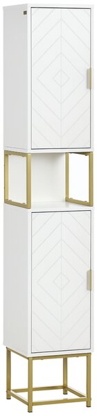 Kleankin Colonna Bagno con 2 Armadietti e Ripiano in MDF e Acciaio, 30x30x170.7cm, Bianco e Oro|Aosom