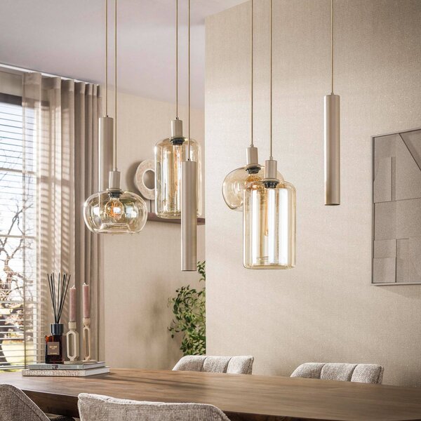 ZIJLSTRA Lampada a sospensione in vetro Serene, dimmerabile, Crema / Ambra, Soggiorno / Sala da pranzo, Vetro, Scandinavo, Lampada a sospensione