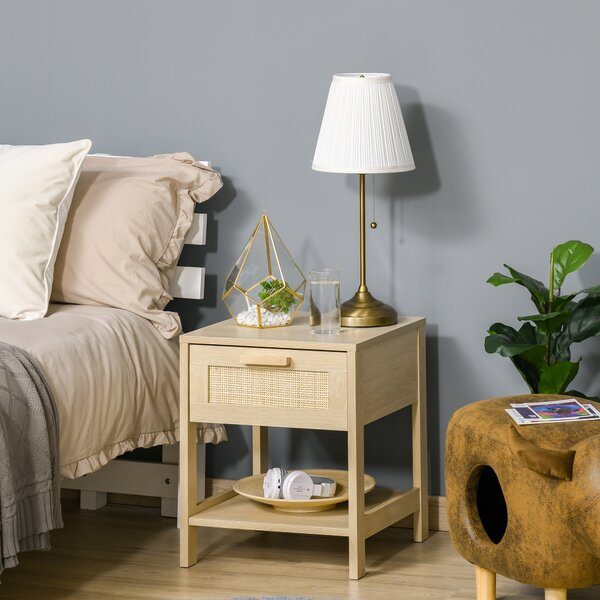 HOMCOM Comodino Moderno con Cassetto e Ripiano Inferiore Portaoggetti, in MDF, 40x40x48 cm, color Legno|Aosom