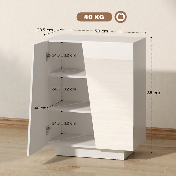 HOMCOM Mobiletto Multiuso in Truciolato Bianco a 3 Livelli con Ripiano Regolabile su 3 Livelli, 70x40x88 cm|Aosom