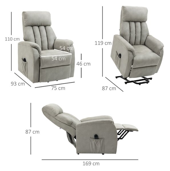 HOMCOM Poltrona Alzapersona Reclinabile 150° max con Telecomando e Poggiapiedi, 75x93x110 cm, Grigio | Aosom Italy