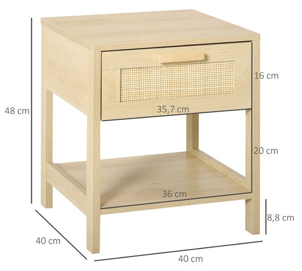 HOMCOM Comodino Moderno con Cassetto e Ripiano Inferiore Portaoggetti, in MDF, 40x40x48 cm, color Legno|Aosom