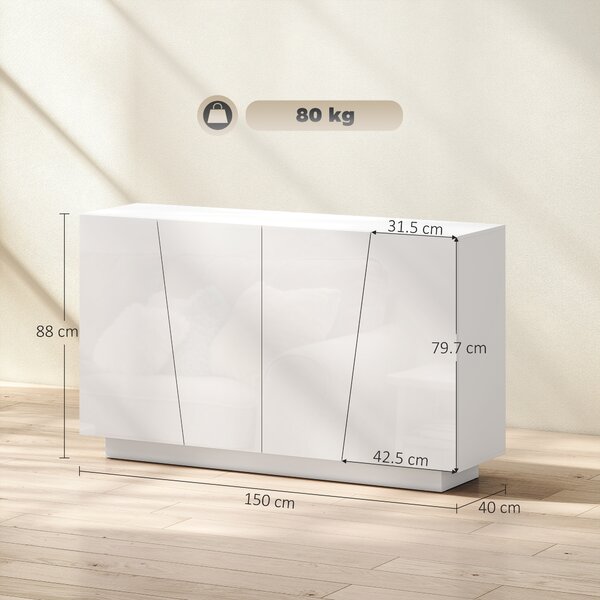 HOMCOM Mobiletto Multiuso in Truciolato Bianco a 5 Livelli con Ripiano Regolabile su 3 Livelli, 150x40x88 cm|Aosom