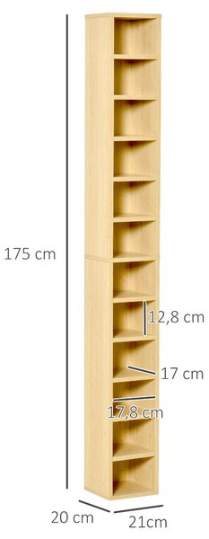 HOMCOM Mobile Libreria Porta CD a 12 Ripiani per 204 CD, in MDF e Truciolato, 21x20x175 cm, color Legno