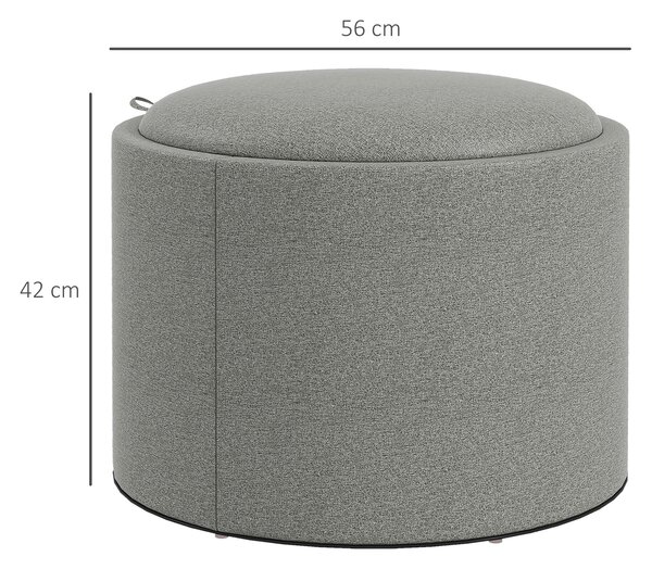HOMCOM Pouf Contenitore Effetto Lino da 120 kg max con Vassoio a Ribalta, in MDF, 56x56x42 cm, Grigio