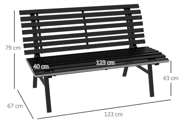 Outsunny Panchina da Esterno in Alluminio a 2 Posti a Doghe, 123x67x79cm, Nero|Aosom
