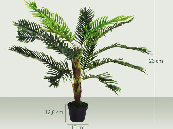Outsunny Pianta Artificiale Palma Cycas Alta 123cm per Interno ed Esterno con Vaso Incluso|Aosom
