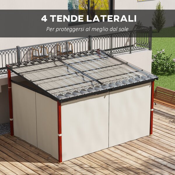 Outsunny Pergola con Tende Laterali e Tetto Retrattile in PC, in Alluminio e Metallo, 345x300x215-255 cm, Crema|Aosom