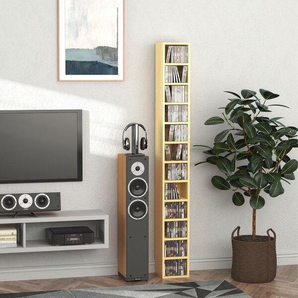 HOMCOM Mobile Libreria Porta CD a 12 Ripiani per 204 CD, in MDF e Truciolato, 21x20x175 cm, color Legno