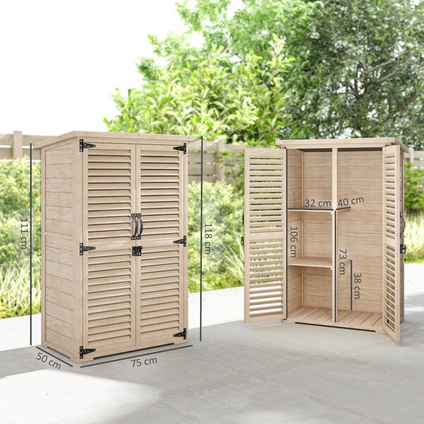 Outsunny Armadio Portaoggetti a 2 Ripiani con Picchetti da Esterno, in Legno di Abete, 75x50x111/118 cm, Legno naturale | Asosm Italy