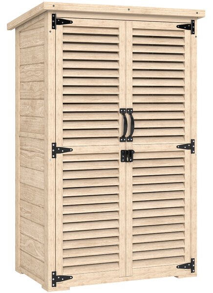 Outsunny Armadio Portaoggetti a 2 Ripiani con Picchetti da Esterno, in Legno di Abete, 75x50x111/118 cm, Legno naturale | Asosm Italy