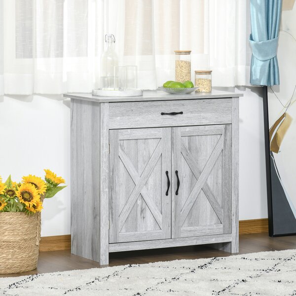 HOMCOM Credenza Cucina Country con Armadietto a 2 Ante e Cassetto, 80x39.7x80cm, Grigio|Aosom