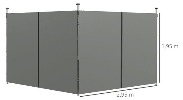 Outsunny Set 2 Pareti Gazebo 3x3 e 3x6 m in Tessuto Oxford con Porte a Cerniera, 295x195 cm, Grigio Scuro|Aosom