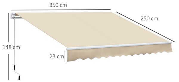 Outsunny Tenda da Sole per Esterno Avvolgibile a Bracci con Apertura a Manovella, 350x250 cm, Crema | Aosom Italy