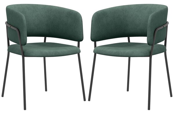 HOMCOM Set 2 Sedie da Cucina Imbottite, in Tessuto Effetto Velluto e Acciaio, Sedie per Sala da Pranzo, 57x53x73 cm, Verde | Aosom Italy