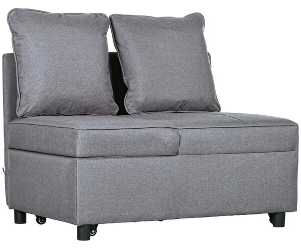 HOMCOM Poltrona Letto 3 in 1 con Schienale Reclinabile, in Tessuto Effetto Lino e Legno, 98x69x65 cm, Grigio Scuro | Aosom Italy