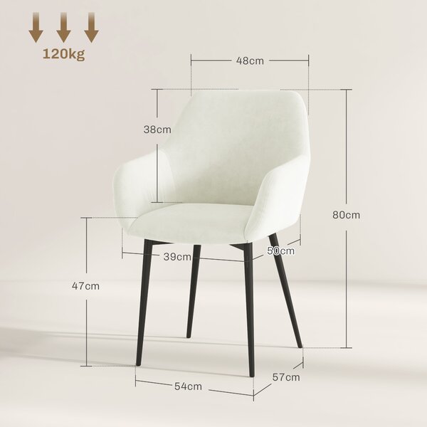 HOMCOM Set 2 Sedie Moderne Nordiche Imbottite con Braccioli Ricurvi per Soggiorno e Sala da Pranzo in Tessuto Effetto Velluto, Crema | Aosom Italy