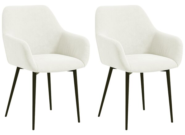 HOMCOM Set 2 Sedie Moderne Nordiche Imbottite con Braccioli Ricurvi per Soggiorno e Sala da Pranzo in Tessuto Effetto Velluto, Crema | Aosom Italy
