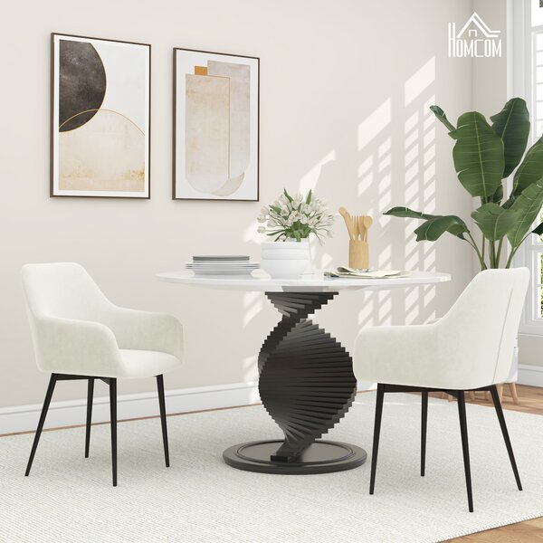 HOMCOM Set 2 Sedie Moderne Nordiche Imbottite con Braccioli Ricurvi per Soggiorno e Sala da Pranzo in Tessuto Effetto Velluto, Crema | Aosom Italy