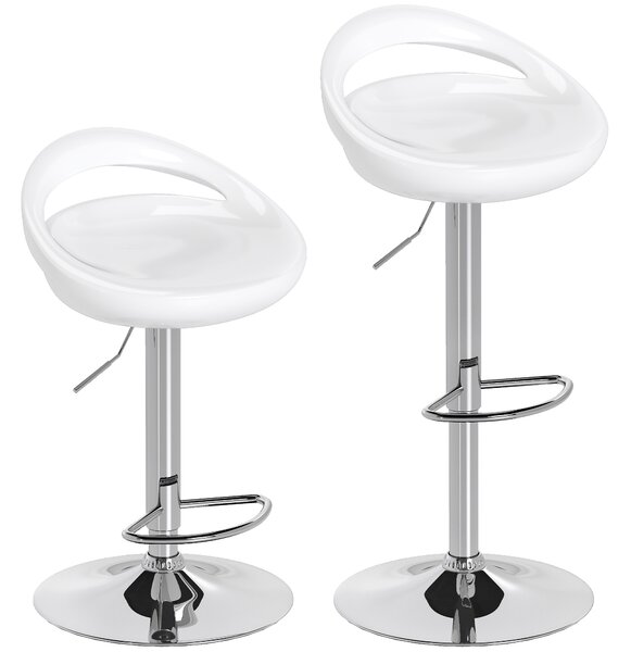 HOMCOM Set 2 Sgabelli da Bar Girevoli con Poggiapiedi, Altezza Regolabile Base in Acciaio Seduta in ABS, Bianco