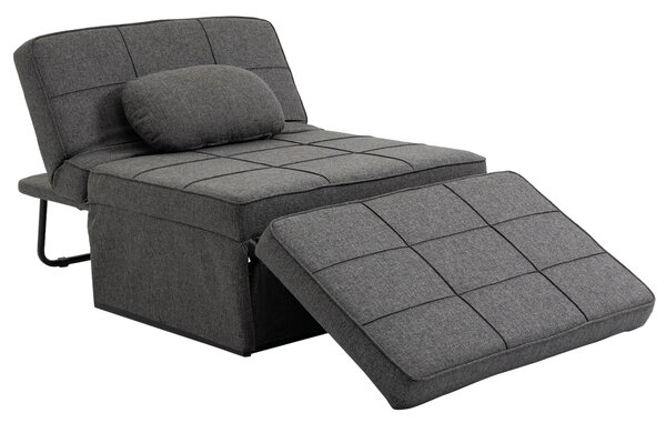 HOMCOM Poltrona Letto 4 in 1 con Schienale Regolabile in 5 posizioni, Cuscino e Imbottitura spessa, poggiapiedi ribaltabile, Grigio | Aosom Italy