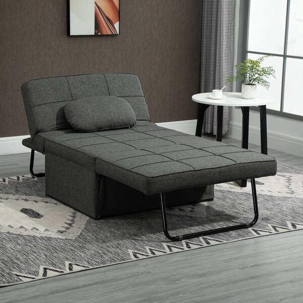 HOMCOM Poltrona Letto 4 in 1 con Schienale Regolabile in 5 posizioni, Cuscino e Imbottitura spessa, poggiapiedi ribaltabile, Grigio | Aosom Italy