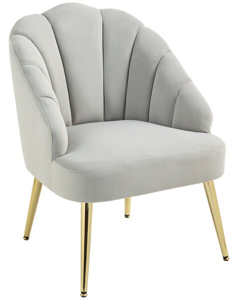 HOMCOM Poltrona in Velluto da Camera e Salotto a Conchiglia Stile Art Deco, Poltrona Design Moderno con Gambe in Acciaio, Grigio | Aosom Italy