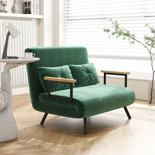 HOMCOM Divano Letto 3 in 1 in Tessuto Effetto Velluto con Schienale Regolabile e 2 Cuscini, 102x73x81 cm, Verde