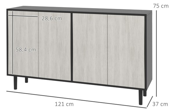 HOMCOM Credenza Moderna con 2 Armadietti e 4 Ante con Apertura a Pressione, 121x37x75cm, Nero