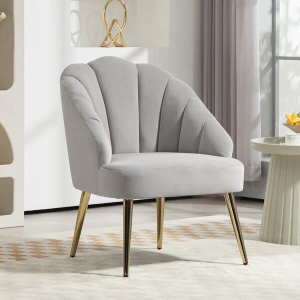 HOMCOM Poltrona in Velluto da Camera e Salotto a Conchiglia Stile Art Deco, Poltrona Design Moderno con Gambe in Acciaio, Grigio | Aosom Italy